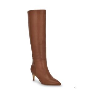 Calvin Klein Womens Leather Knee High Heeled‎ Boots Light Brown 6.5M NEW in Box